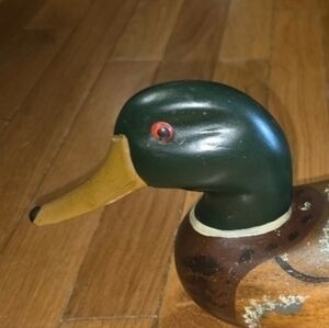 VINTAGE LARGE 12-13" hand carved wood Folk Art mallard drake duck decoy Red Eyes
